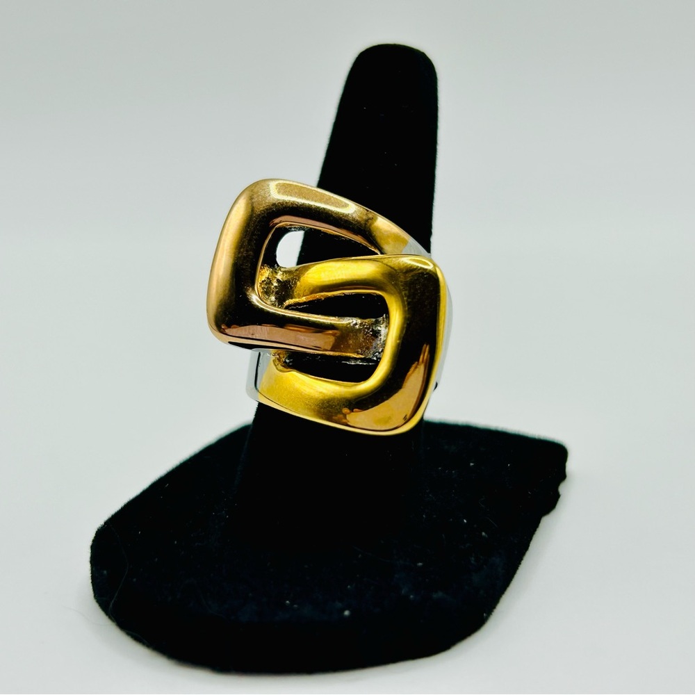 💙💚 Modern Geometric Statement Ring – 14K Gold Plated & Stainless Steel - Picture 8 of 14